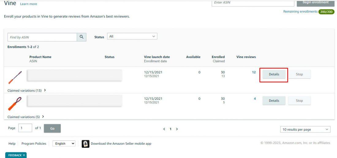 Enrollment Details page