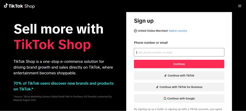 Tiktok shop seller center Sign up