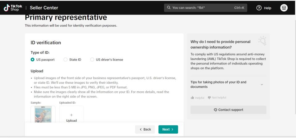 Tiktok shop seller center ID Varification