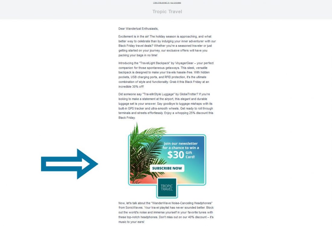 Email Newsletter Native Ads example