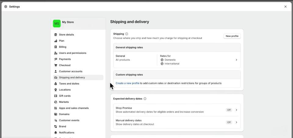 Shopify shipping and delivery