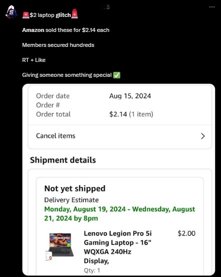 price glitch on amazon