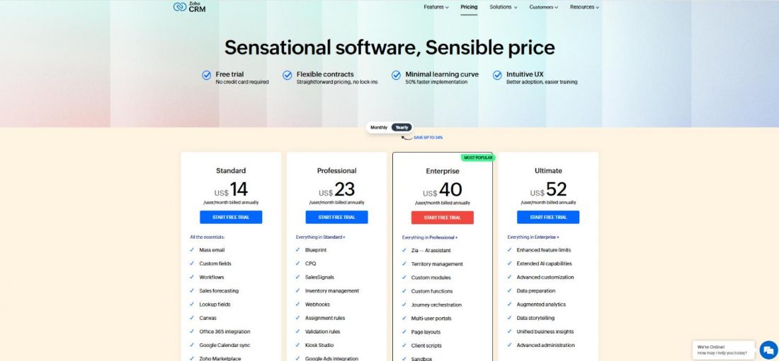 Zoho pricing